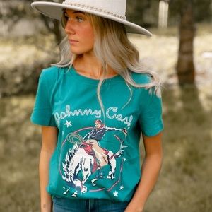 Green Western Rodeo Cowgirl Graphic Cash T-Shirt